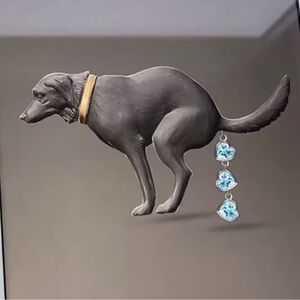 Pooping Dog Crystal Brooch